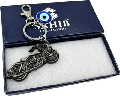 Sahib Collection Sports Bike Grey With Evil Eye & Hook Key Ring - Pack-1 Key Chain