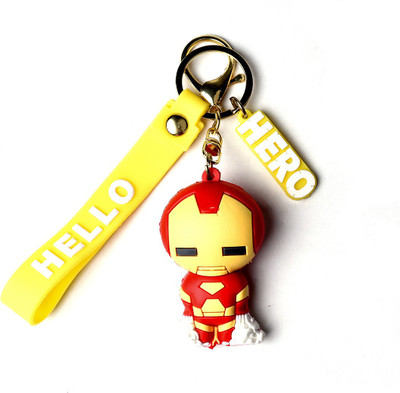 WHITE POPCORN Avenger Flying Ironman 3D keychain With Long Yellow Ribbon Key Chain
