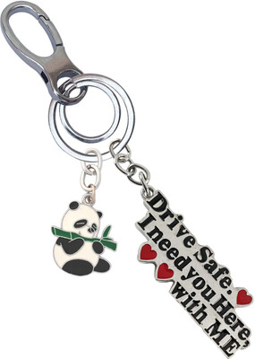 SHOKY LOOKS Multicolor Drive Safe I Need You Here With Me With Bamboo Panda Locking Lock Key Chain
