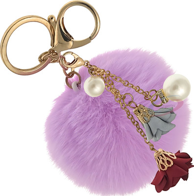 iAccessories Fluffy Faux Fur Pompom Keychain Pearl Flower Charm for Girls Bags Bike Car Key Chain