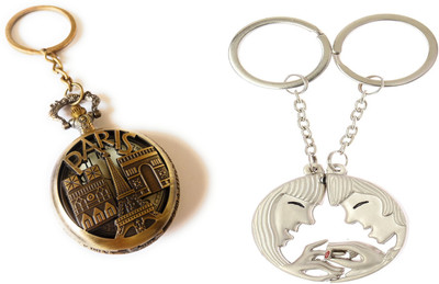 gtrp A-Antique Paris Eifeel Tower +Romantic Proposing Couple Finger Ring Magnetic Key Chain