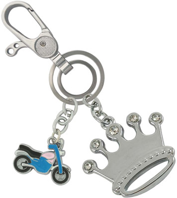 SHOKY LOOKS Stainless Steel Princess Crown With Blue Bike Stylish Locking Lock Key Chain