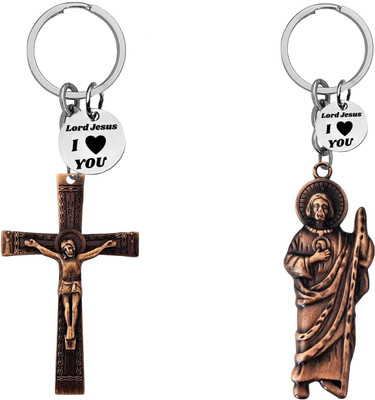 M Men Style Jesus cross & Saint Jude Keychains with ‘Lord Jesus I Love You’ Charm Com665-656 Key Chain