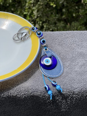 Auto Emporium Hub Dark Blue Leather Evil Eye Keychain Key Chain