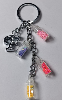MOREL F ALPHABET METAL KEYCHAIN WITH COLORIZED SHINING STAR DRIFTING GLASS 4 BOTTLE Key Chain