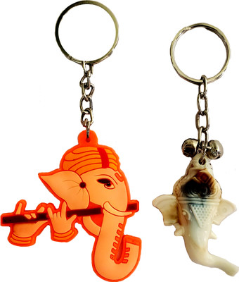 ShopTalk Lord Ganesh Pvc rubber With marble finish combo Key Chain