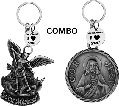 M Men Style Double-Sided Saint Michael Keychain – Jesus Christ Key Ring Medal Com649-625 Key Chain