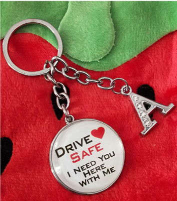 ShopTop White Drive Safe Oval glass and A letter Initial Key Chain