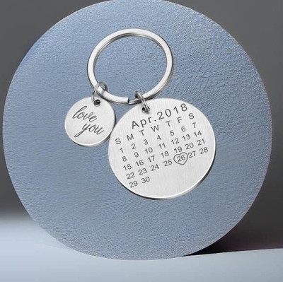 Myurawells Personalized Calendar keychain,Date Highlighted with a Round Key Chain
