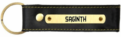 SY Gifts Saginth Name Black Leather Keychain Key Chain
