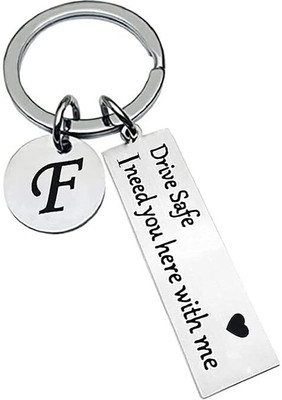 Sanvi Stainless F Latter Drive Safe I Need You Here With Me” with Initial Charm (Letter C) Key Chain
