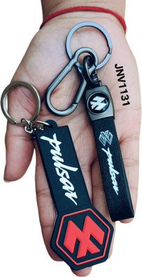 JNV Leather | Rubber Keychain Compatible With BAJAJ Bikes | Pulsar | Pack Of 2 Key Chain