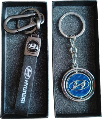 JNV Metal And Leather Keychain Compatible With HYUNDAI Creta | Venue (Pack Of 2) Key Chain