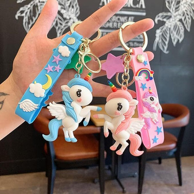 GKM Jumping Unicorn high quality combo set keychain with hook strap Key Chain