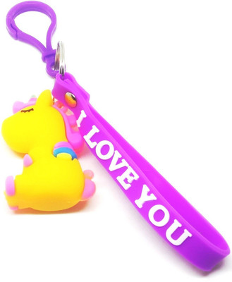 Pinaka PC1115 Cute Sleeping Yellow Unicorn With I Love You Purple Keyring Key Chain