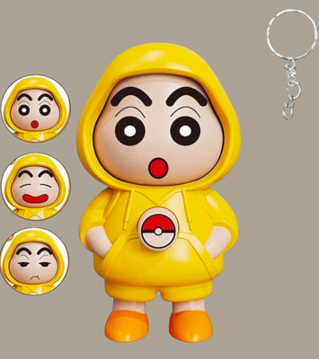 AirSoft Expression Change Shinchan Toy in Yellow Hoodie Cute Cartoon Collectible Key Chain
