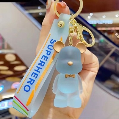 SRG Crystal Teddy Bear shaped Keychain with Hook Blue Key Chain