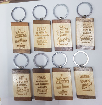 BLESSINGS Set Of 8 Bible Wood D Key Chain