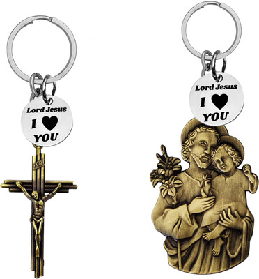 The Men Gift Jesus cross and Saint Joseph with Child Jesus Keychains Com669-636 Key Chain
