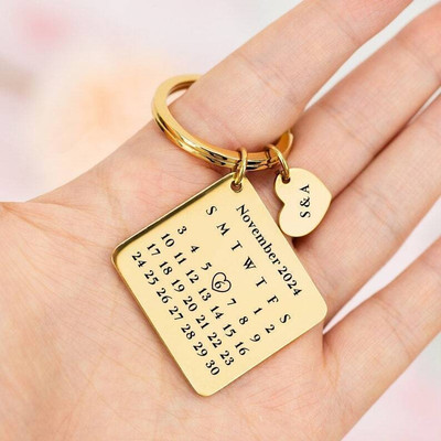 Myurawells Birthday Gift Personalised Calendar Key Chain with Name and D.O.B on Gold Key Chain