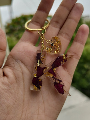 SnipNclip Crafts K alphabet resin Keychain with real rose petals preserved and heart Key Chain