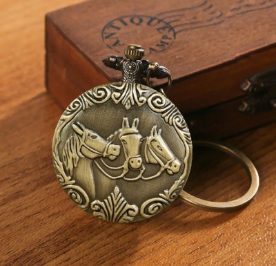 GT Gala Time Antique Horse Pocket Watch Car Bike Key Chain with Key Ring Men Women Gift Key Chain