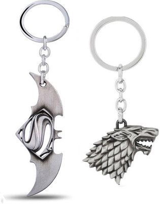 ShopTop Silver Game of Thrones, House Stark Direwolf Shape and Silver Batman vs superman Key Chain
