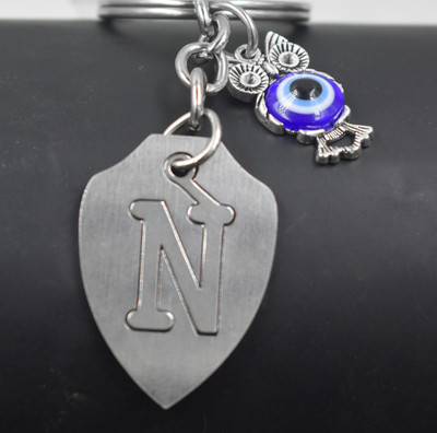 AFH Alphabet Initial Letter N Feng Shui Owl symbol Charm Keychain Luck, Prosperity Key Chain