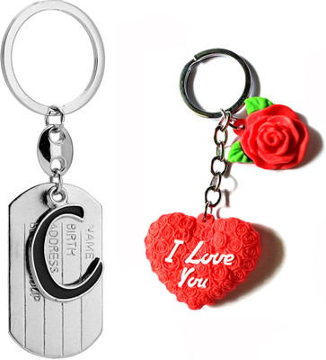 Meeko.com Keychain-Red Heart Rubber With C Letter Bike Key Chain 0j6rh Key Chain