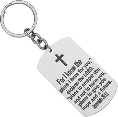 M Men Style Dog Tag Keychain for Men Bible Verse Cross LCSKey202327 Key Chain