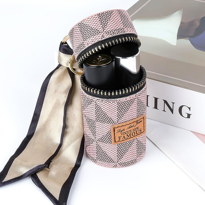 Geniune Lxe Portable Cylinder Lipstick Holder Pouch with Zipper and Scarf Handle Key Chain