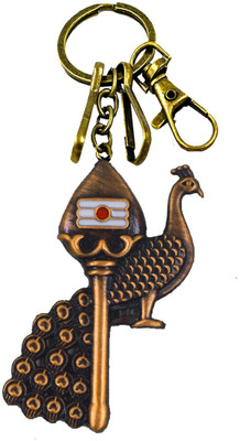 AFH Lord Murugan Vel Peacock Feather Labster Charm Copper Keychain for Men and Women Key Chain