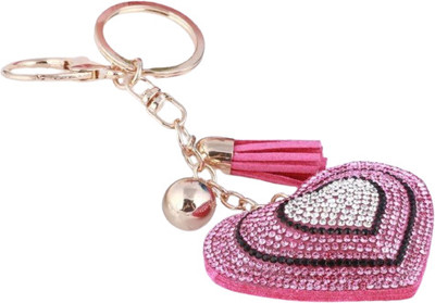 Digital Shoppy Crystal Heart Key Chains for women (Pink/black) Key Chain