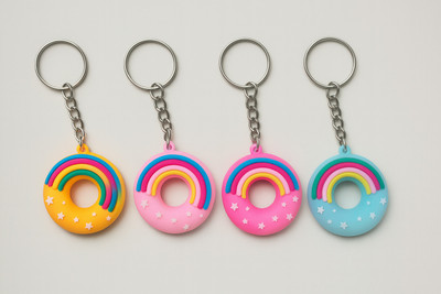 Mishra Colourful Silicone Rainbow Donut Key Chain