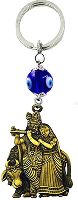 AFH Shri Radha Krishna Cow Bronze Idol Evil Eye Keychain for Men and Women Key Chain