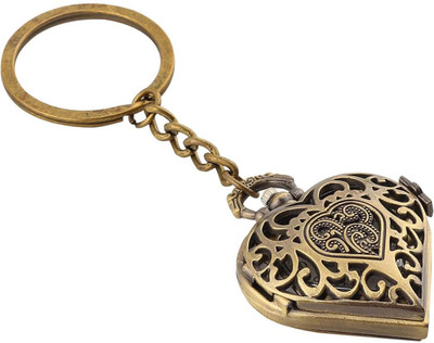 K C Premium quality Classic Retro Vintage HEART-SHAPED Pocket Watch Keychain Key Chain