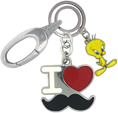 SHOKY LOOKS Attractive I Love Mustache With Yellow Tweety Locking Lock Key Chain