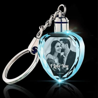 Giftsland Personalise Crystal Led Keychain Photo Printed Key Ring Multicolour Led Light Key Chain