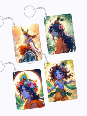 jojo creations lord Krishna design Set of 4 Multicolor keychain for Bags, Bikes, and Gifting Key Chain