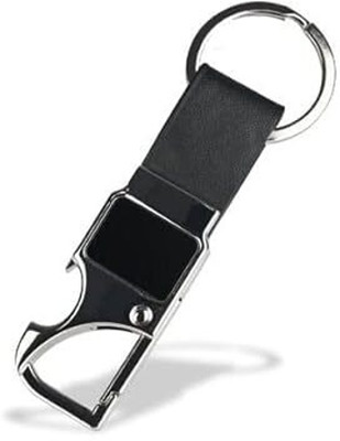 Indeed Leather Hook Locking Silver Metal Key Ring Keychain with Opener (Black) Key Chain