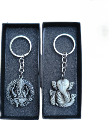 MYV Combo Of Lord Ganesha Ganpati Ji Metal Keychain (Pack Of 2) (Grey) Key Chain