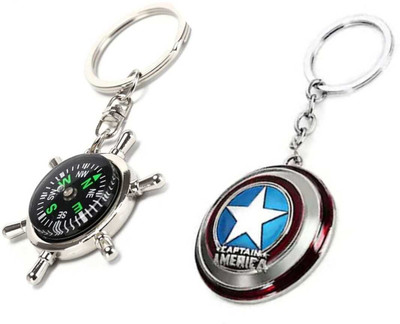 JAINSON MARTIN Combo Of Captain America Rotating Shield And Compass KeyChain Key Chain