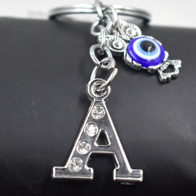 AFH Alphabet A Feng Shui Owl symbol Charm Evil Eye Keychain for Men and Women Key Chain