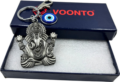 VOONTO Big Ganesha With Evil Eye & Silver Hook Metal Keychain-Grey Pack1 Key Chain