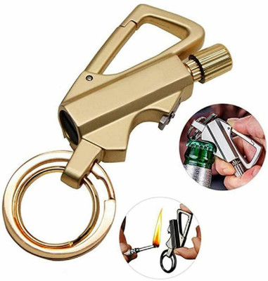 ASTOUND Keychain Multitool with Flint Metal Matchstick Fire Starter-Gold Pocket Lighter(Gold)