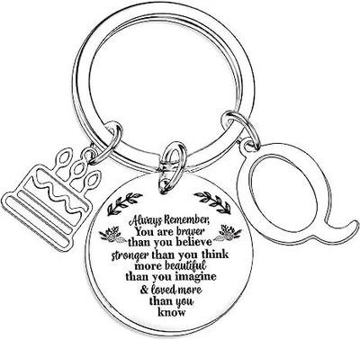 Artisans Crafted Birthday Keychain with Letter Q & Inspirational Quote Pendant Key Chain