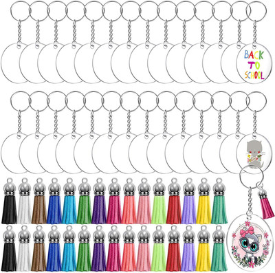 HASTHIP Acrylic Keychain Blank Circle Kit, 120pcs Clear Keychains Set Key Chain