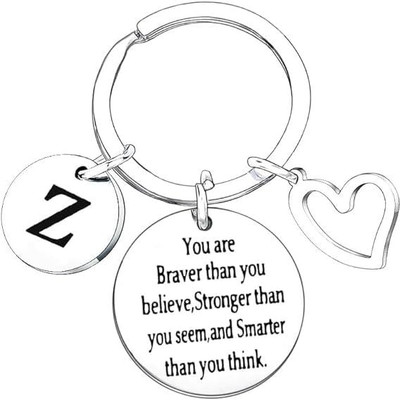 Artisans Crafted Z – Z Alphabet Keyring – Strength Quote with Heart Key Chain
