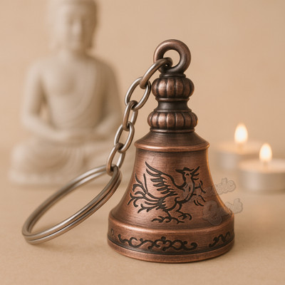 Classic Quirk Premium Bronze Guardian Bell Keychain with Antique Finish - 11.5cm Key Chain