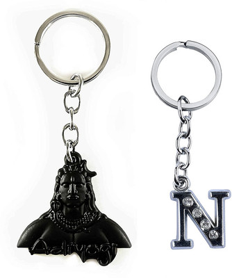 Newview N Alphabet Lord Shiva Adiyogi Mahadev Black Metal Keychain Key Chain